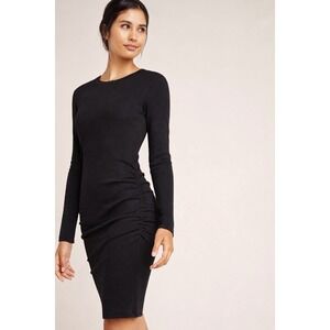 Anthropologie Stateside Kate Ribbed Dress Black Ruched Stretch S